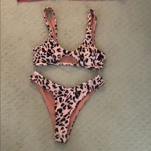 Cheetah print bikini top and bottoms
